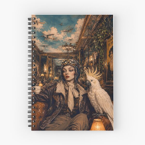 Item preview, The Aviatrix's Café – Vintage Pilot with White Parrot | Art Deco Editorial Illustration designed and sold by Vibranta Studio.