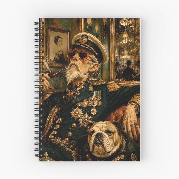 Aperçu de l'œuvre Le Café de l'Amiral – Officier de marine distingué avec son bouledogue | Illustration éditoriale vintage créée et vendue par Vibranta Studio.