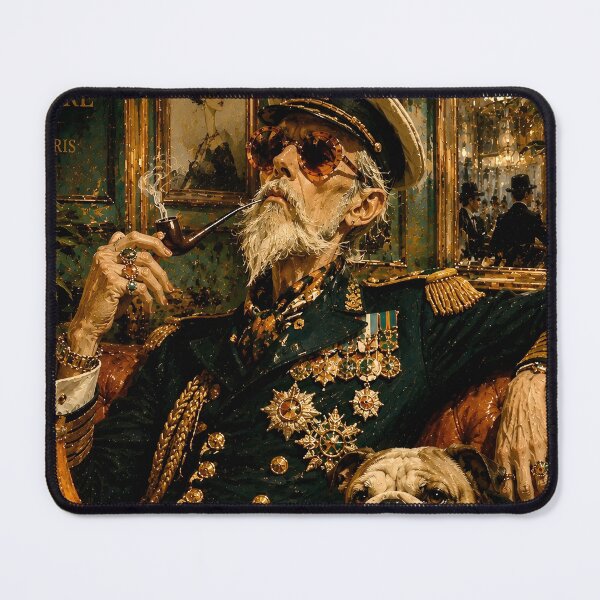 Item preview, The Admiral's Café – Distinguished Naval Officer with Bulldog | Vintage Editorial Illustration designed and sold by Vibranta Studio.