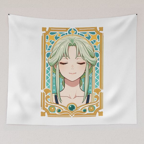 Item preview, Portrait - Green haired woman golden frame serene designed and sold by AnimeShin.