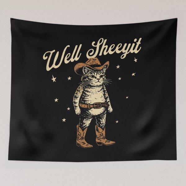 Item preview, Funny Well Sheeyit Cowboy Cat Vintage Western Country Kitty Design designed and sold by DuneHaicna.