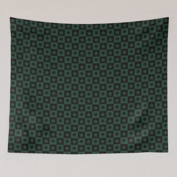 Item preview, Black and Forest Green checkered stars designed and sold by pattern-archive.