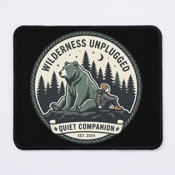 Item preview, In the Presence of Giants Bear and Hiker Vintage Badge designed and sold by Timeless Junction.