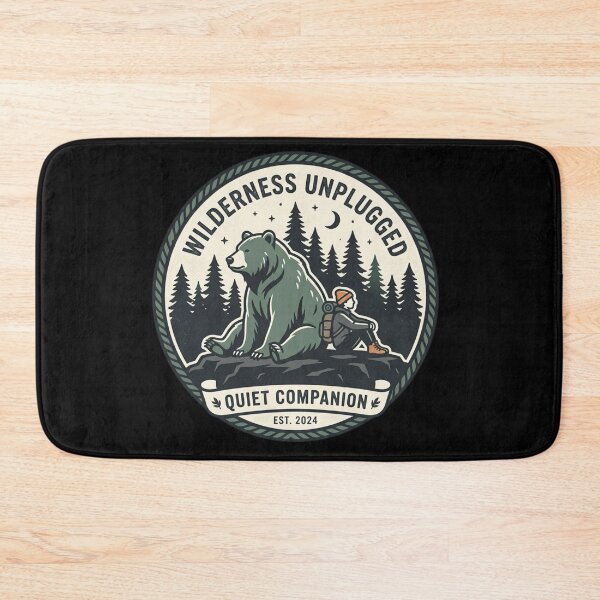 Item preview, ​In the Presence of Giants Bear and Hiker Vintage Badge designed and sold by Timeless Junction.