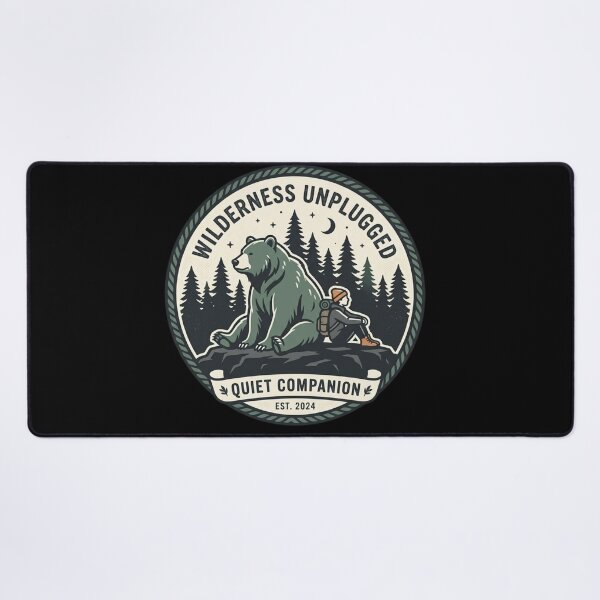 Item preview, In the Presence of Giants Bear and Hiker Vintage Badge designed and sold by Timeless Junction.