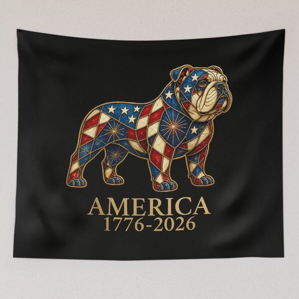 Item preview, Patriotic America 1776 To 2026 Stained Glass US Flag Bulldog Design designed and sold by DuneHaicna.