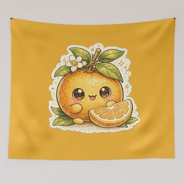 Item preview, Kawaii Cute Orange with Blossom Flower and Slice – Adorable Watercolor Citrus Art | Orange Gift designed and sold by irfanshikh.