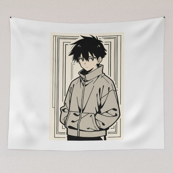 Item preview, Portrait - Man grey jacket hands pockets geometric designed and sold by AnimeShin.