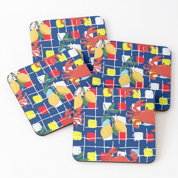 Item preview, Lemons and Red Crabs – Mediterranean Kitchen Tablecloth Seamless Pattern designed and sold by EmeraldeaArt.