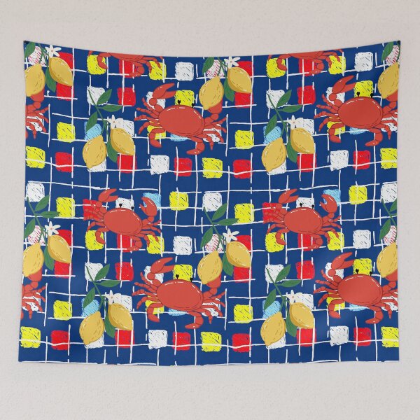 Item preview, Lemons and Red Crabs – Mediterranean Kitchen Tablecloth Seamless Pattern designed and sold by EmeraldeaArt.