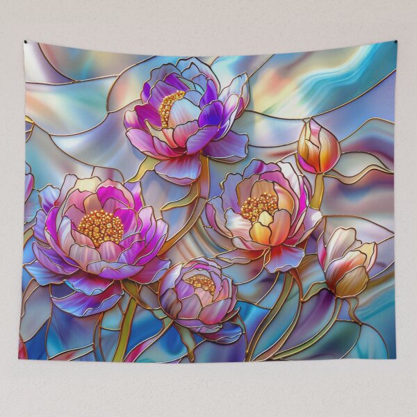 Item preview, Peonies Stained Glass Art designed and sold by MargaretWiktor.