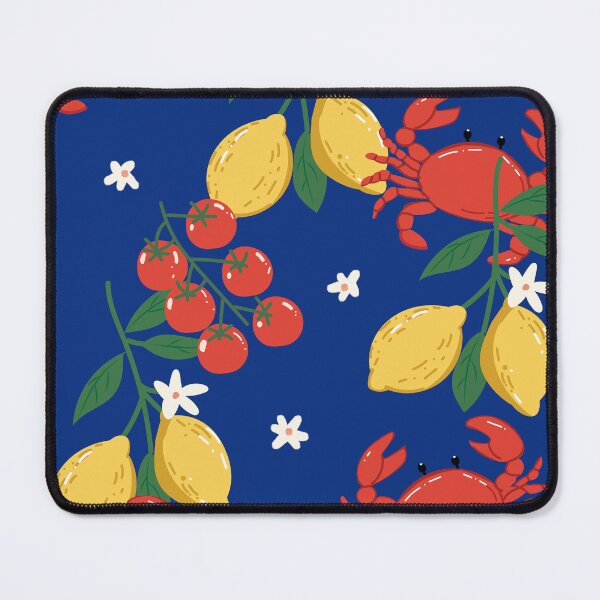 Item preview, Lemons, Tomatoes & Crabs on Blue Pattern – Mediterranean Coastal Table DesignLemons Tomatoes Crabs on Blue Pattern – Mediterranean Coastal Design designed and sold by EmeraldeaArt.