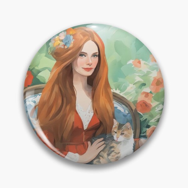 Item preview, Cottagecore Red Hair Lady and Calico Cat in Sunlit Garden designed and sold by UmSkelig834.
