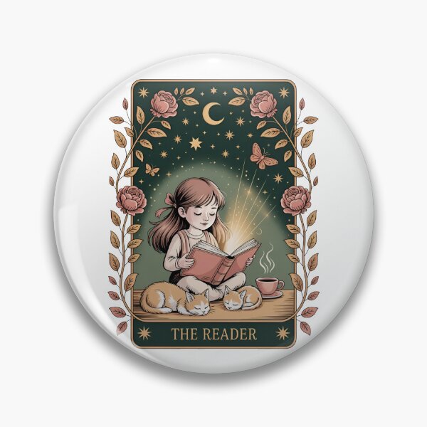 Item preview, The Reader Tarot Card Sticker | Book Lover Fantasy Art with Cats, Moon & Roses designed and sold by NightSpell.