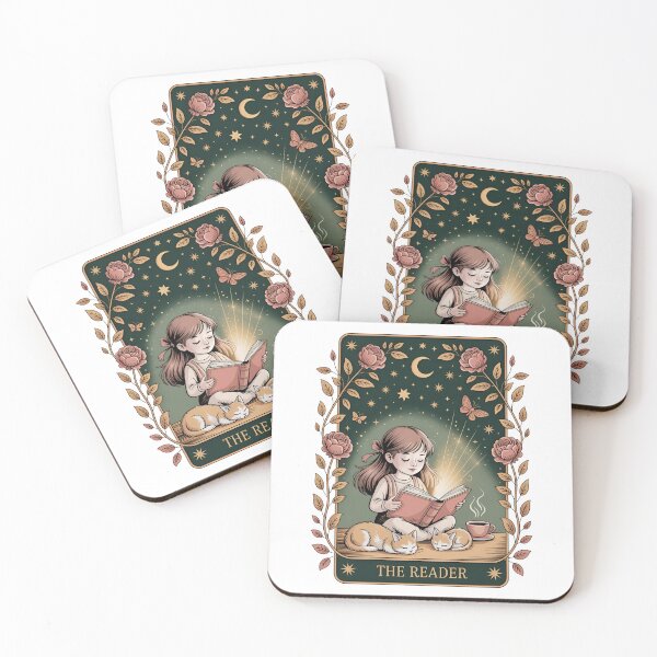 Item preview, The Reader Tarot Card Sticker | Book Lover Fantasy Art with Cats, Moon & Roses designed and sold by NightSpell.