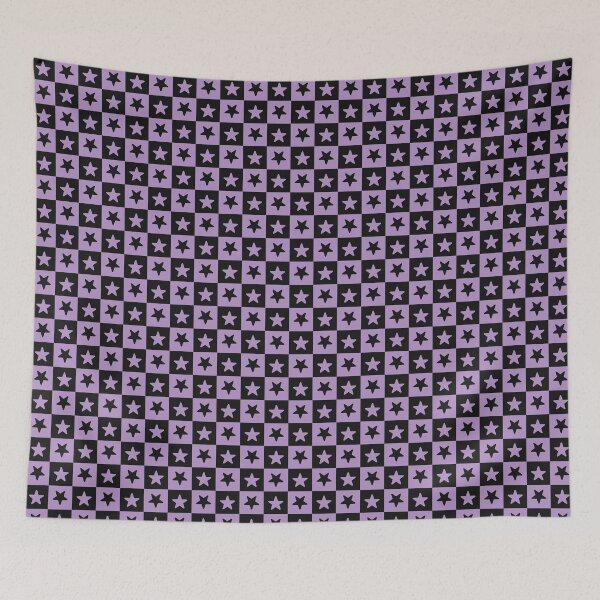 Item preview, Black and Purple checkered stars designed and sold by pattern-archive.