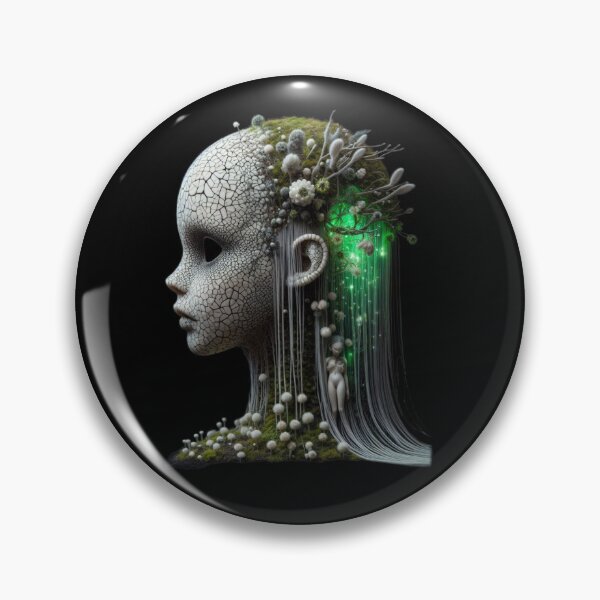 Item preview, Goth Porcelain Nature Spirit with Mushrooms and Green Bio Luminescence designed and sold by LujziWorld.