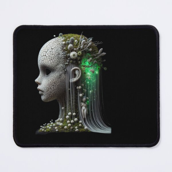 Item preview, Goth Porcelain Nature Spirit with Mushrooms and Green Bio Luminescence designed and sold by LujziWorld.