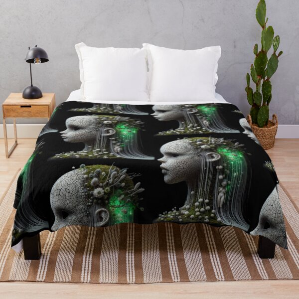 Item preview, Goth Porcelain Nature Spirit with Mushrooms and Green Bio Luminescence designed and sold by LujziWorld.