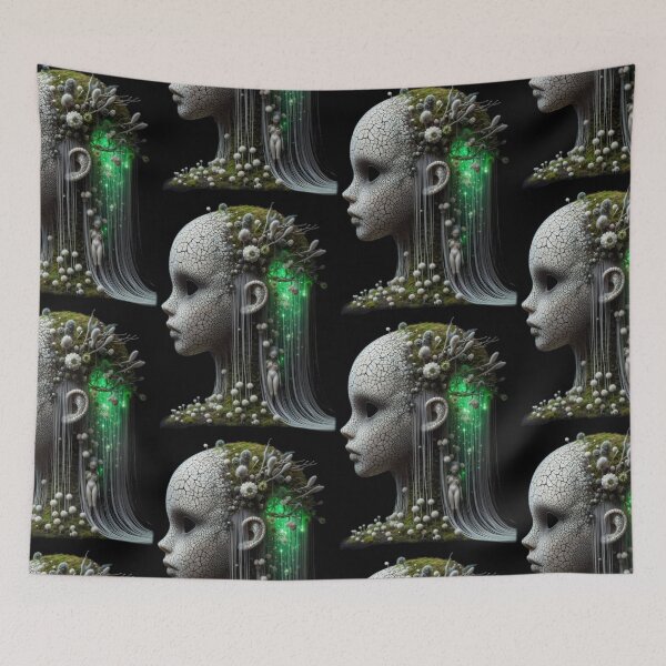 Item preview, Goth Porcelain Nature Spirit with Mushrooms and Green Bio Luminescence designed and sold by LujziWorld.