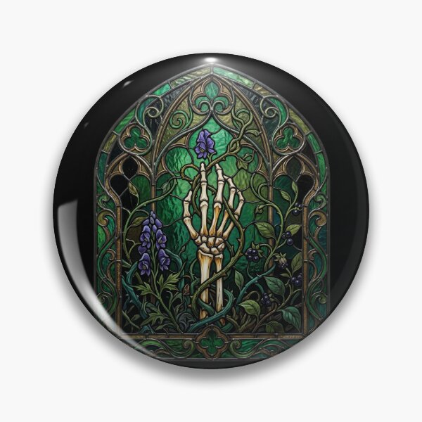 Item preview, Skeleton Hand Flowers Stained Glass — Gothic Botanical Green Purple designed and sold by David Mateo ArtWorks.