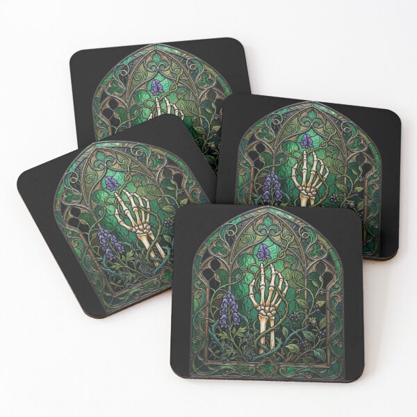 Item preview, Skeleton Hand Flowers Stained Glass — Gothic Botanical Green Purple designed and sold by David Mateo ArtWorks.