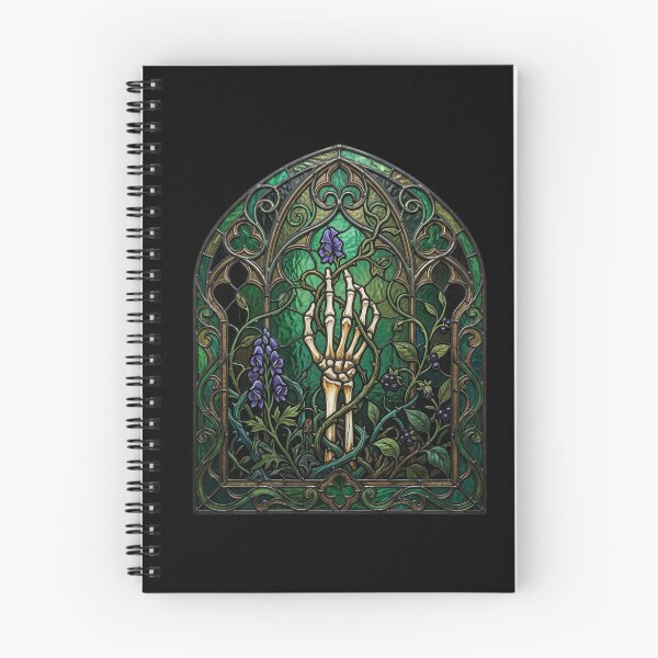 Item preview, Skeleton Hand Flowers Stained Glass — Gothic Botanical Green Purple designed and sold by David Mateo ArtWorks.