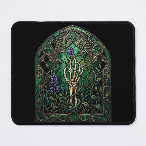 Item preview, Skeleton Hand Flowers Stained Glass — Gothic Botanical Green Purple designed and sold by David Mateo ArtWorks.