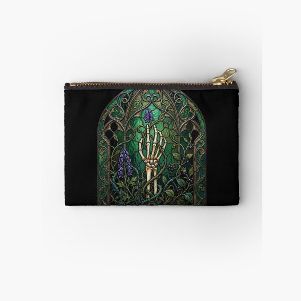 Item preview, Skeleton Hand Flowers Stained Glass — Gothic Botanical Green Purple designed and sold by David Mateo ArtWorks.