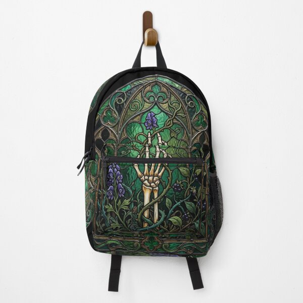 Item preview, Skeleton Hand Flowers Stained Glass — Gothic Botanical Green Purple designed and sold by David Mateo ArtWorks.