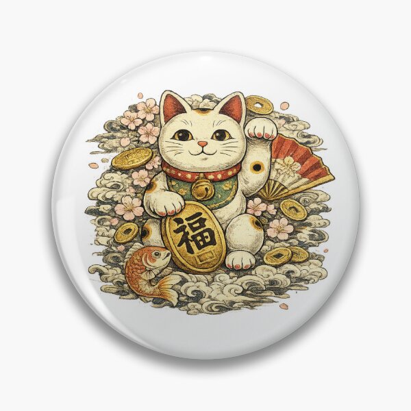 Item preview, Japanese Lucky Cat | Vintage Maneki Neko Art designed and sold by Ukiyo Spirit Studio.
