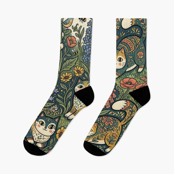 Item preview, Whimsical Folk Art Cats in a Cottage Garden designed and sold by Iampoji.