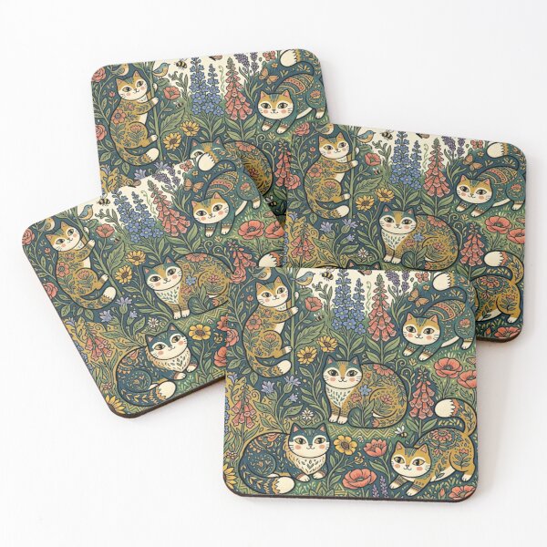 Item preview, Whimsical Folk Art Cats in a Cottage Garden designed and sold by Iampoji.