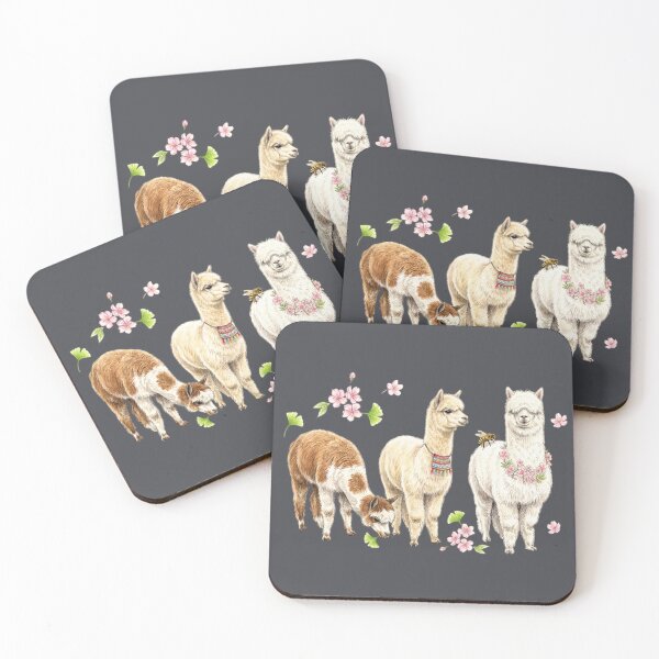 Item preview, Naturalist illustration: The trio of alpacas and spring flowers designed and sold by Green-Natura.