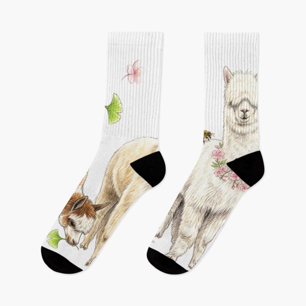 Item preview, Naturalist illustration: The trio of alpacas and spring flowers designed and sold by Green-Natura.