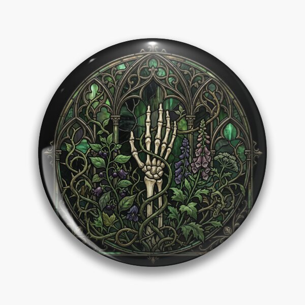 Item preview, Skeleton Hand Lavender Stained Glass — Gothic Oval Vines Green designed and sold by David Mateo ArtWorks.