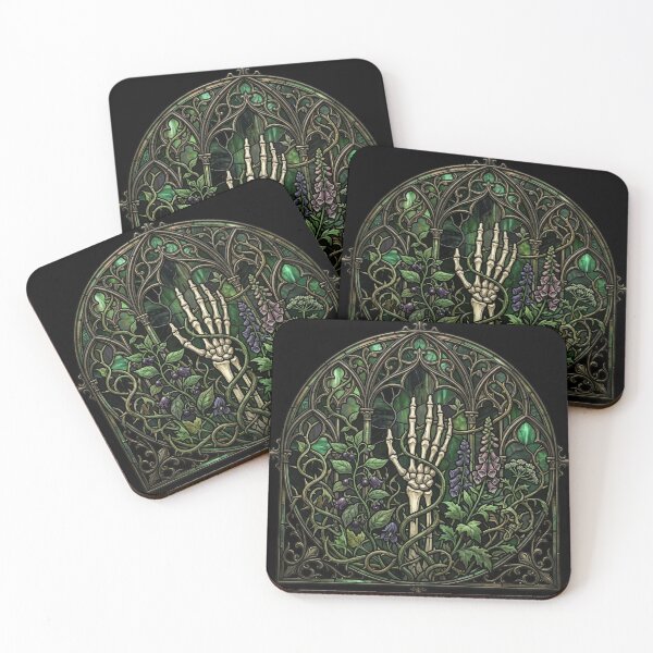 Item preview, Skeleton Hand Lavender Stained Glass — Gothic Oval Vines Green designed and sold by David Mateo ArtWorks.