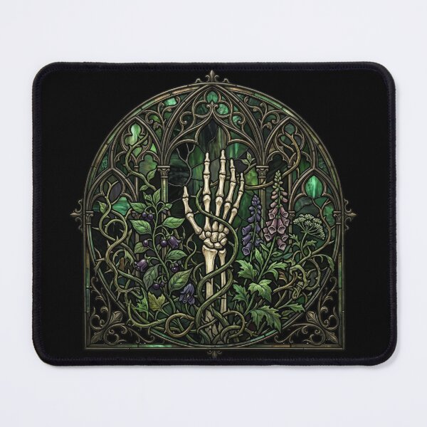 Item preview, Skeleton Hand Lavender Stained Glass — Gothic Oval Vines Green designed and sold by David Mateo ArtWorks.