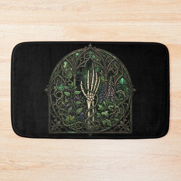 Item preview, Skeleton Hand Lavender Stained Glass — Gothic Oval Vines Green designed and sold by David Mateo ArtWorks.