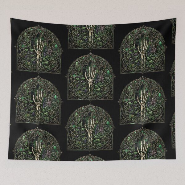 Item preview, Skeleton Hand Lavender Stained Glass — Gothic Oval Vines Green designed and sold by David Mateo ArtWorks.