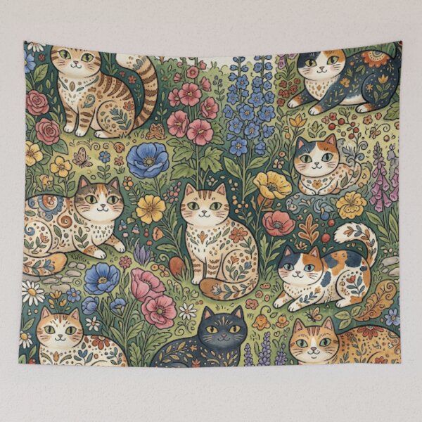 Item preview, Cat Lover Cottage Garden Floral Pattern designed and sold by Iampoji.