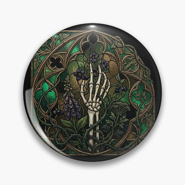 Item preview, Skeleton Hand Eclipse Stained Glass — Gothic Square Green Flora designed and sold by David Mateo ArtWorks.