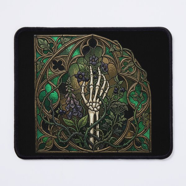 Item preview, Skeleton Hand Eclipse Stained Glass — Gothic Square Green Flora designed and sold by David Mateo ArtWorks.