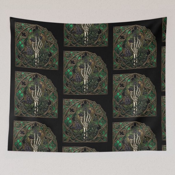 Item preview, Skeleton Hand Eclipse Stained Glass — Gothic Square Green Flora designed and sold by David Mateo ArtWorks.
