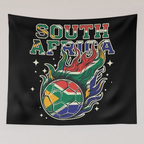 Item preview, South Africa Soccer Flaming Ball Retro Football Fan Art designed and sold by BrownHorse90s.