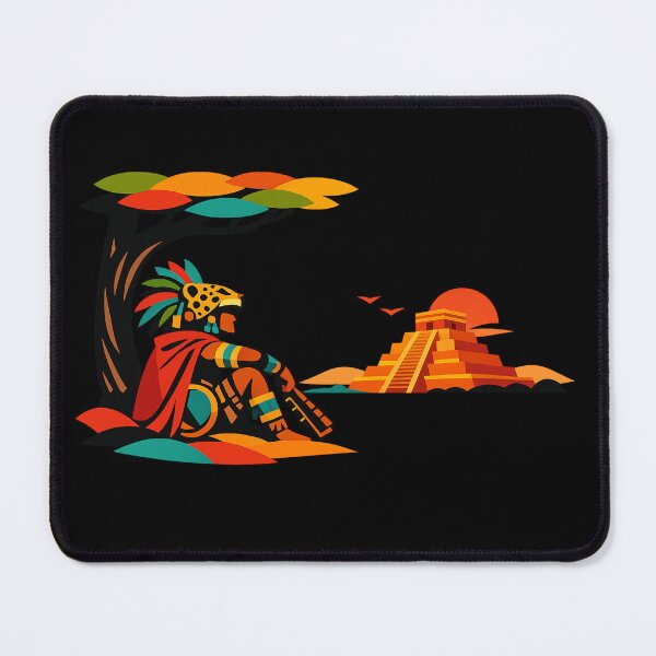 Item preview, Minimalist Jaguar Warrior Under A Tree Overlooking an Aztec Pyramid at Sunset designed and sold by optimusprime39.