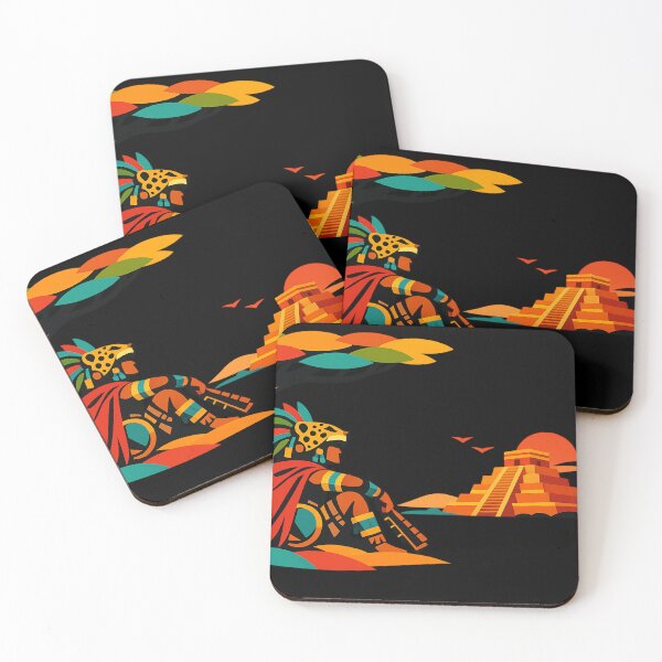 Item preview, Minimalist Jaguar Warrior Under A Tree Overlooking an Aztec Pyramid at Sunset designed and sold by optimusprime39.