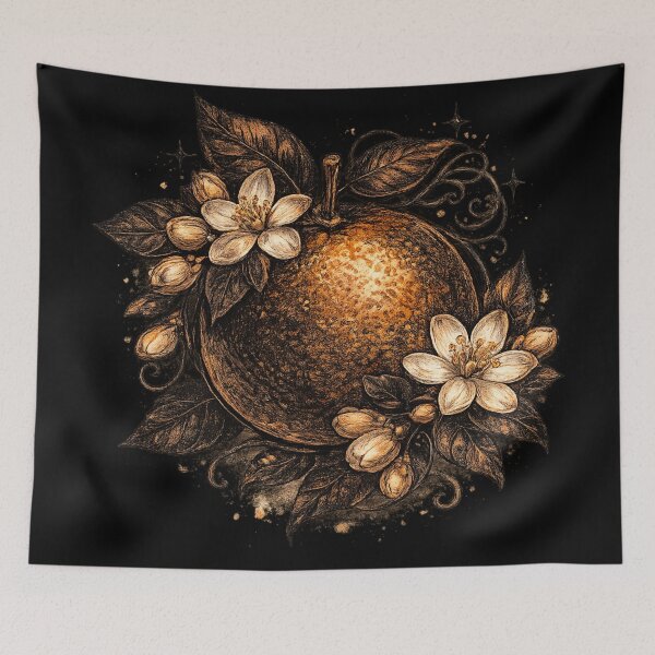 Item preview, Gothic Dark Orange Blossom Botanical Engraving – Dark Academia Citrus Art | Dark Aesthetic Gift designed and sold by irfanshikh.