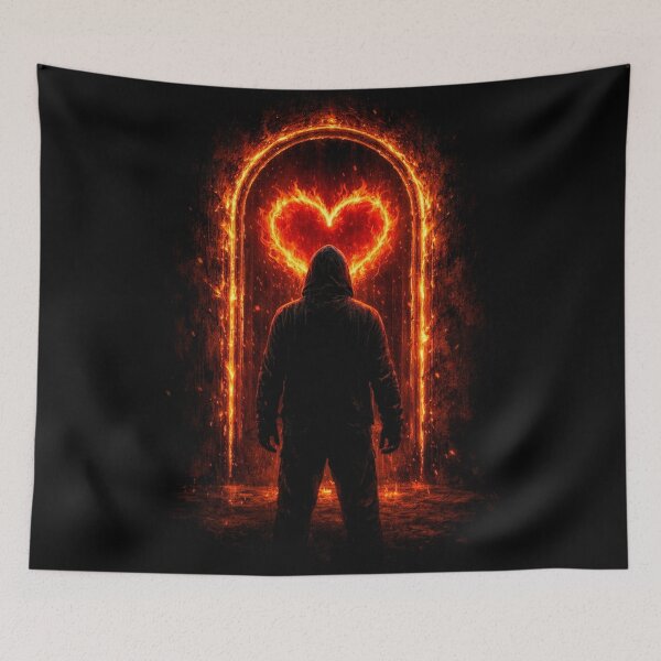 Item preview, ​Burning Heart Portal Hooded Figure Aesthetic designed and sold by Timeless Junction.