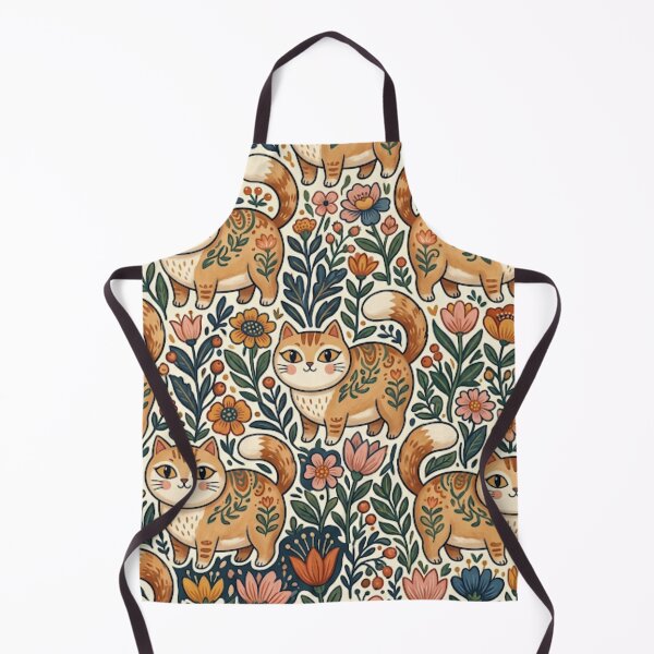 Item preview, Cute Cottagecore Folk Art Cats Floral Pattern designed and sold by Iampoji.